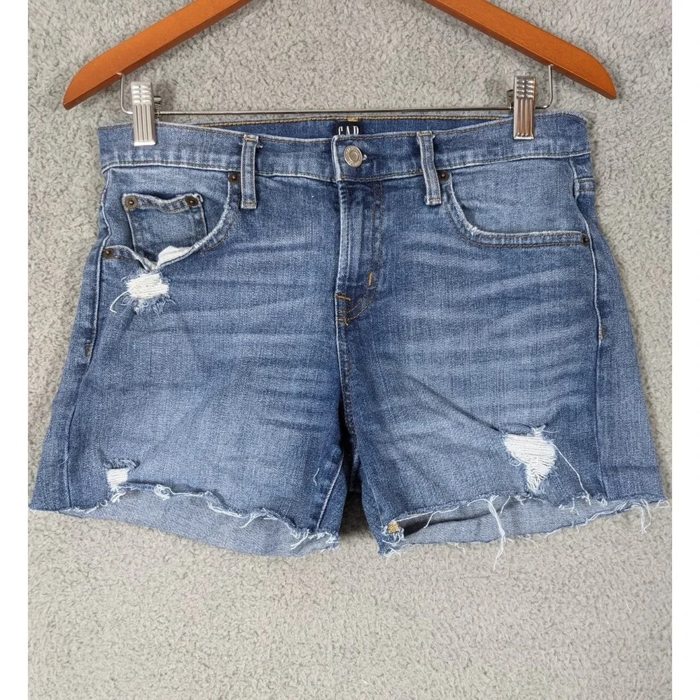 GAP Denim Short Womens 27 Blue Medium Wash Stretch Pockets Distressed Frayed Hem